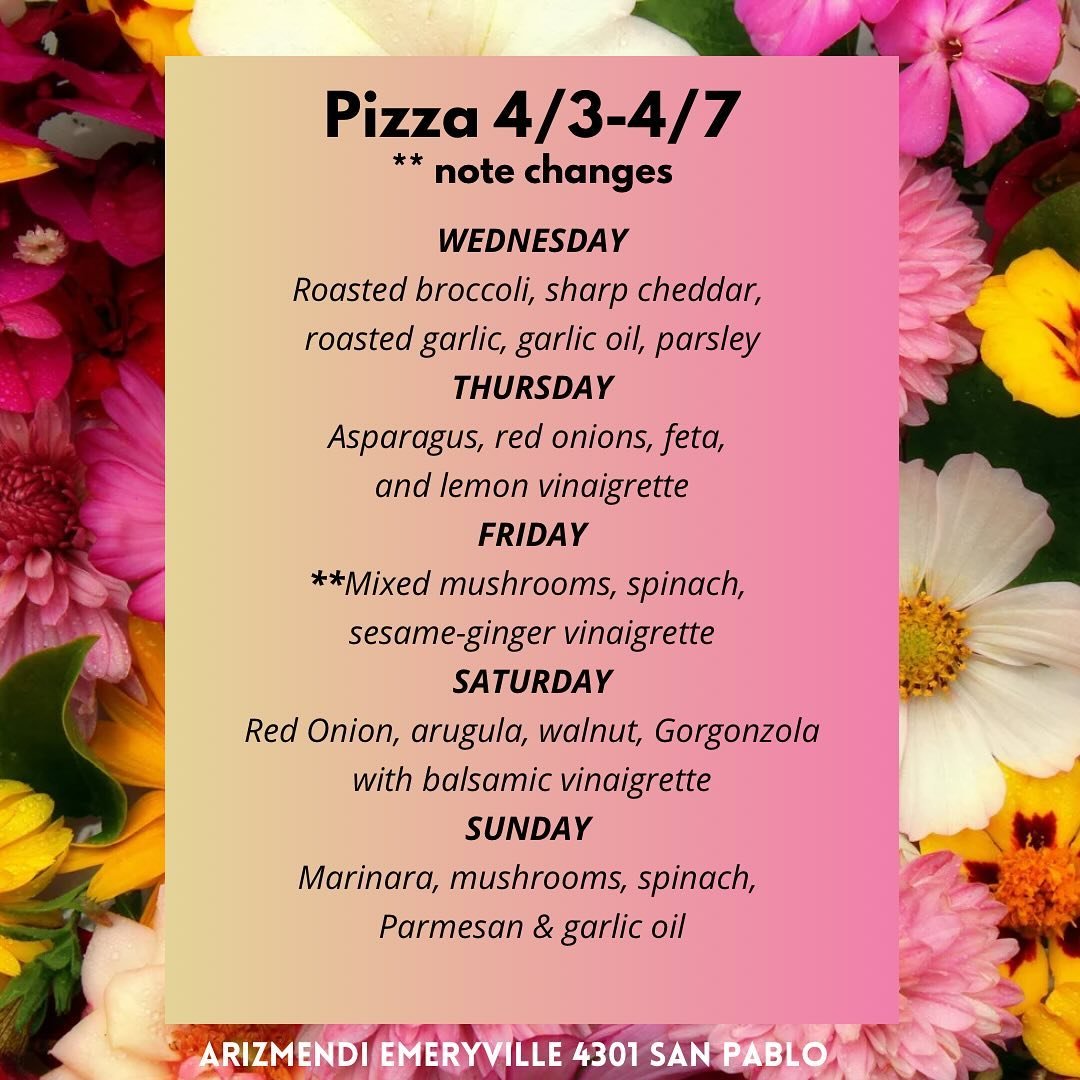 🚨Menu change🚨 Slight change to Friday&rsquo;s pizza! See you this weekend, rain or shine, Emeryville