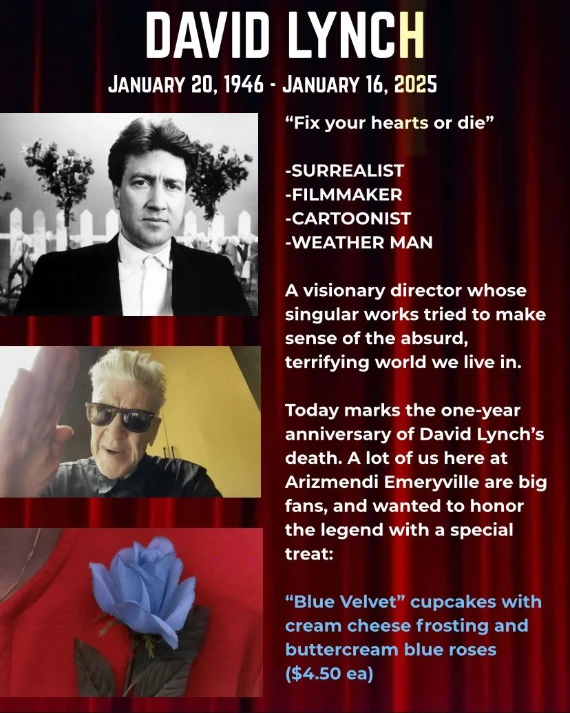 This weekend we will be celebrating the life and artwork of the splendidly surreal David Lynch. As a few of our members remain huge fans of his works(like Twin Peaks, Blue Velvet, Mullholland Drive, Eraserhead, etc.), we decided to do something speci
