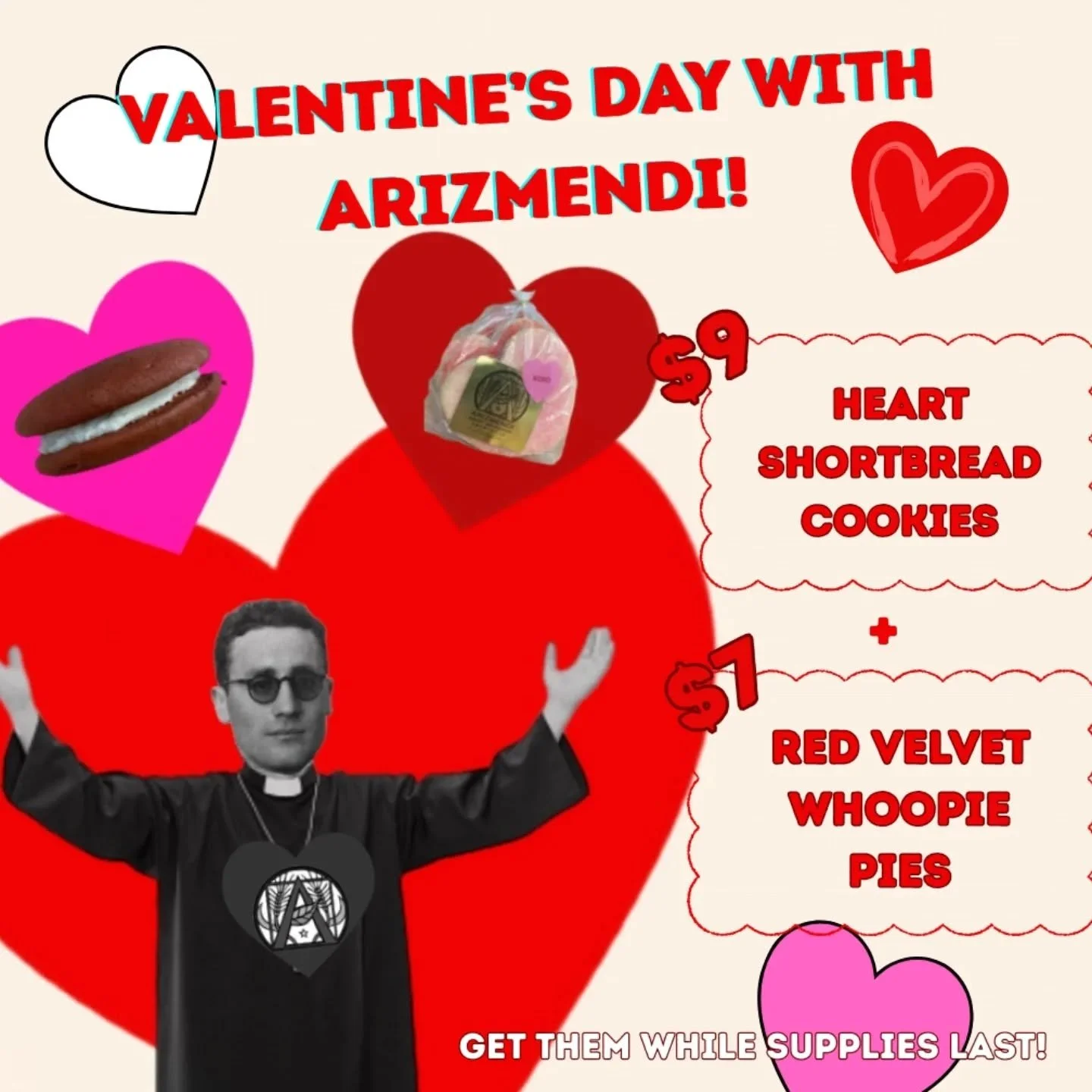 It's the time of the Valen! We've got stacks and stacks of heart shortbread for all your honeys, and red velvet whoopie pies big enough to share (or not). Raspberry pink lemonade too! Overdose on love at Arizmendi Emeryville!