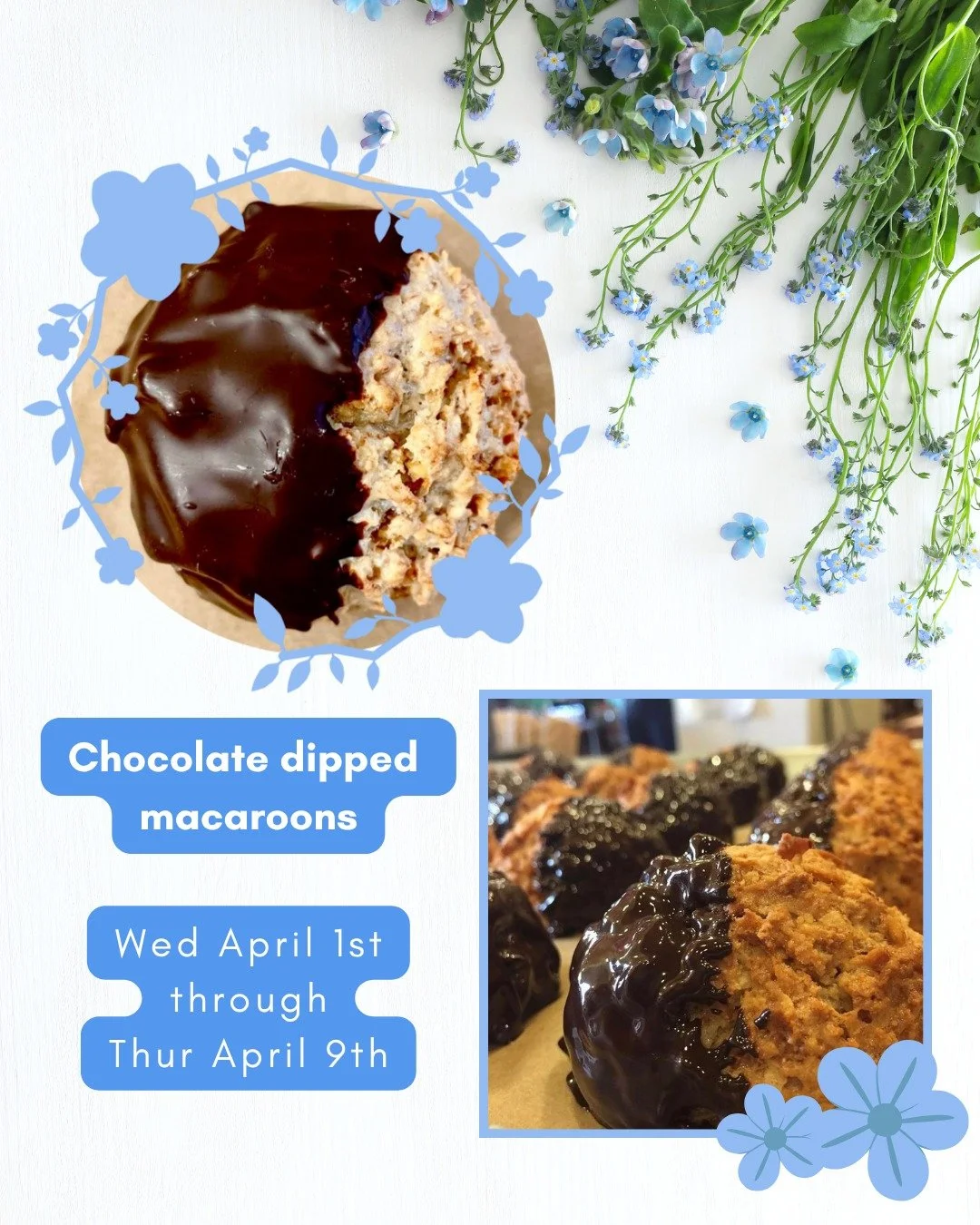 Chocolate dipped macaroons available starting Wednesday April 1st for Passover! Through April 9th while supplies last.

#passover #macaroon #chocolate #Arizmendi #emeryville #cooperative #workerowned #oakland #eastbay #bayarea #cookie