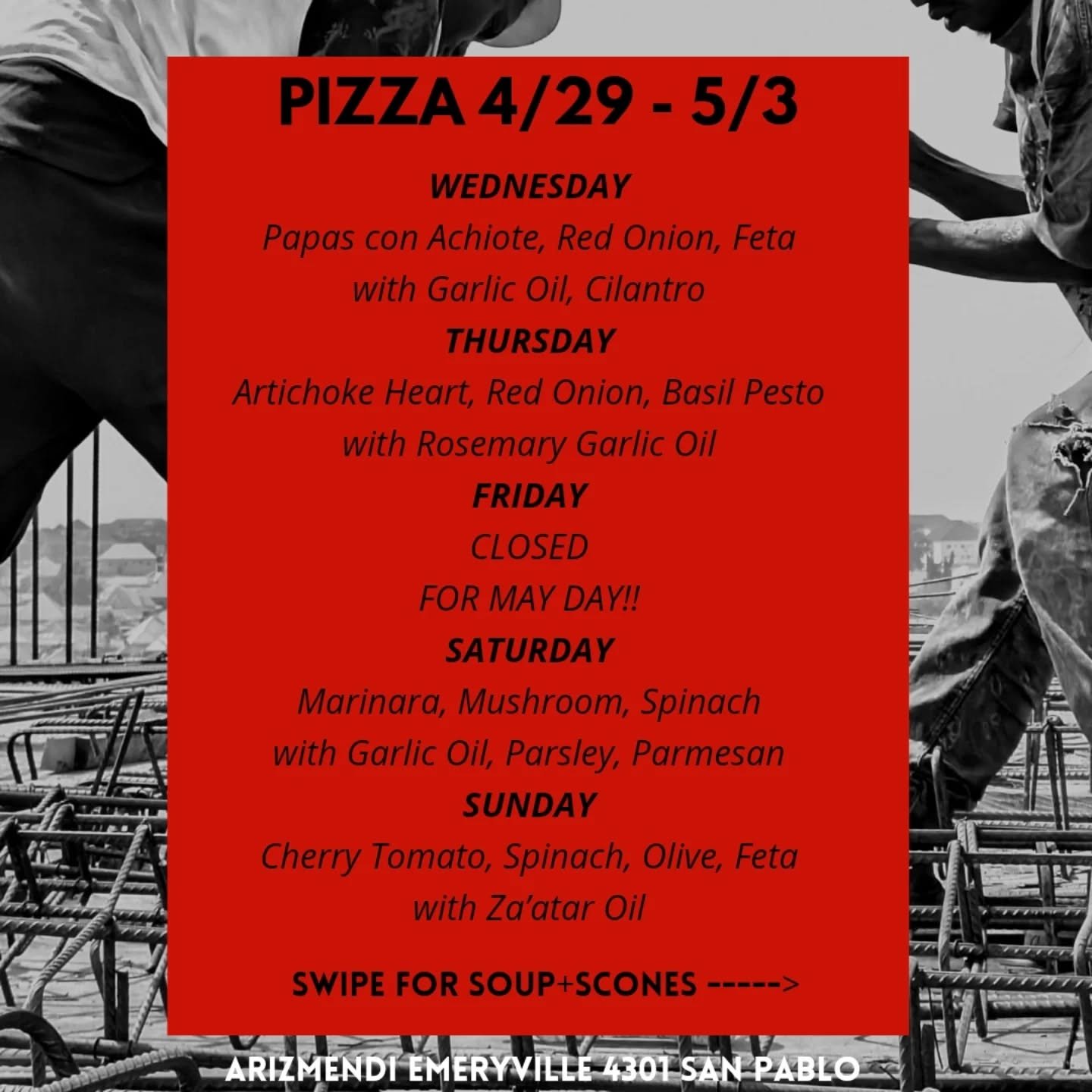 Power to the workers! We will be CLOSED FRIDAY for May Day!