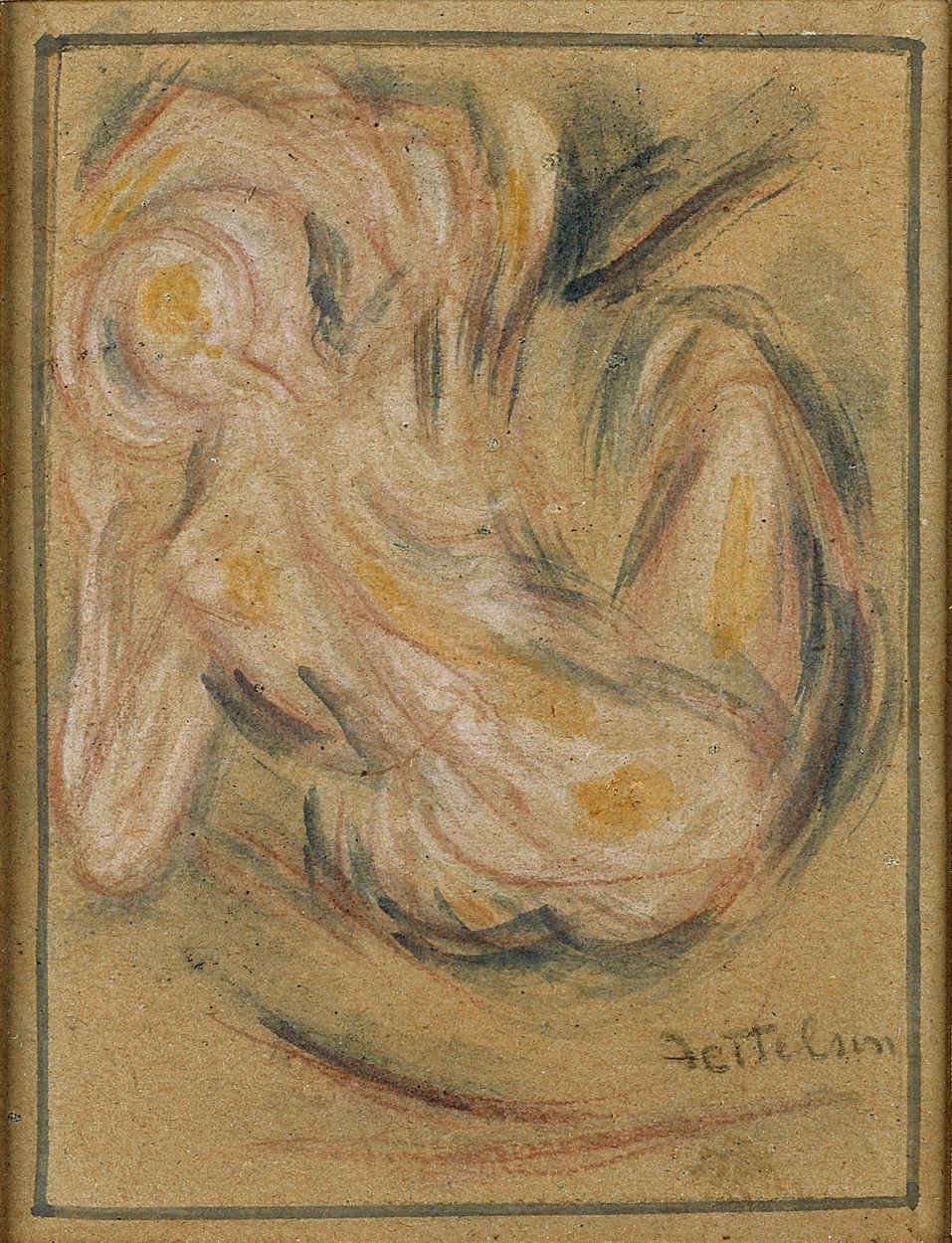 Figure (Kinetic Study) 1917-1918 watercolor on carton 4 x 5 1/2 inches, 10 1/5 x 14 centimeters