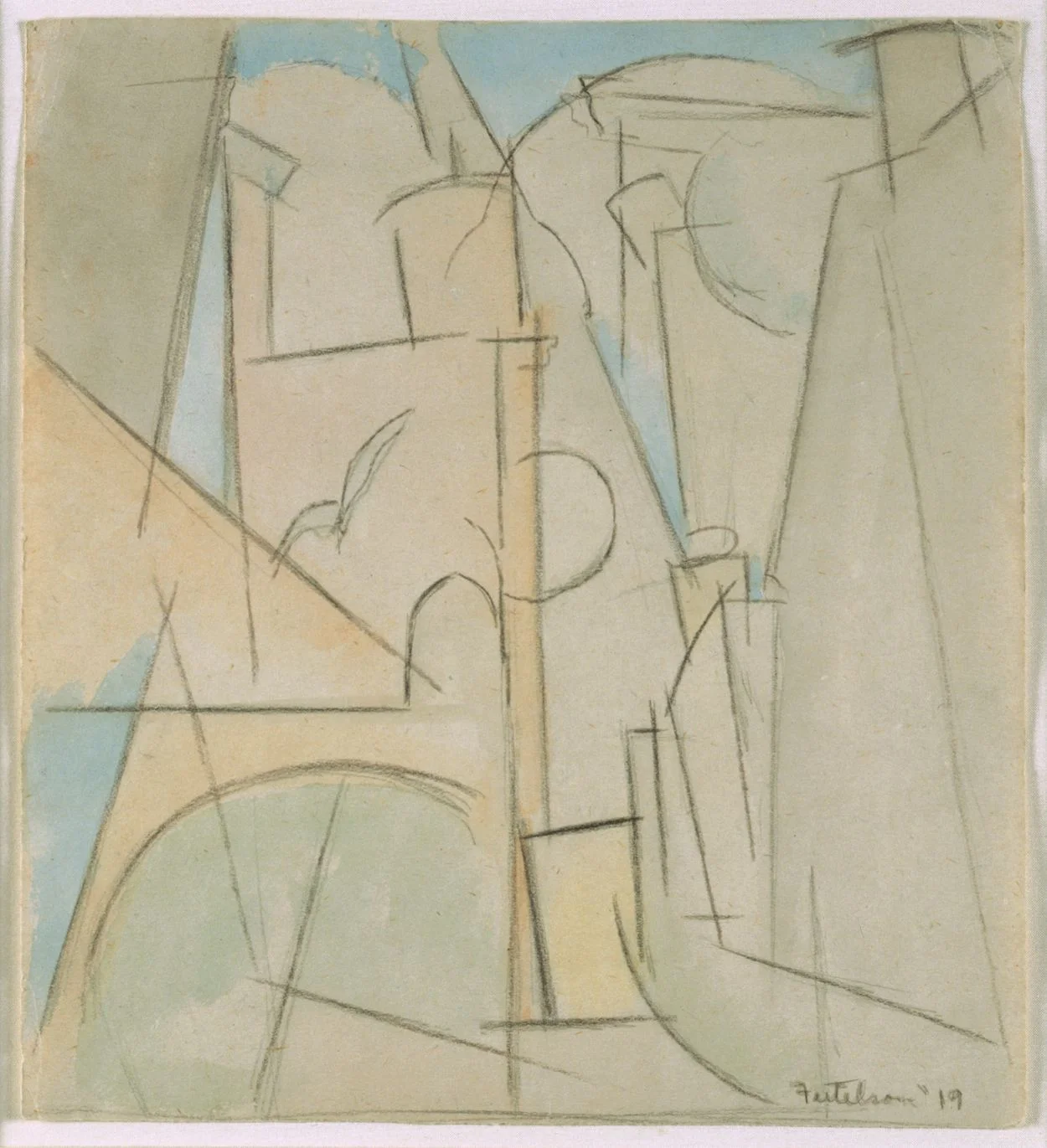 New York Buildings 1919 conte crayon, wash and gouache on paper 11 x 10 inches, 27 9/10 x 25 2/10 centimeters