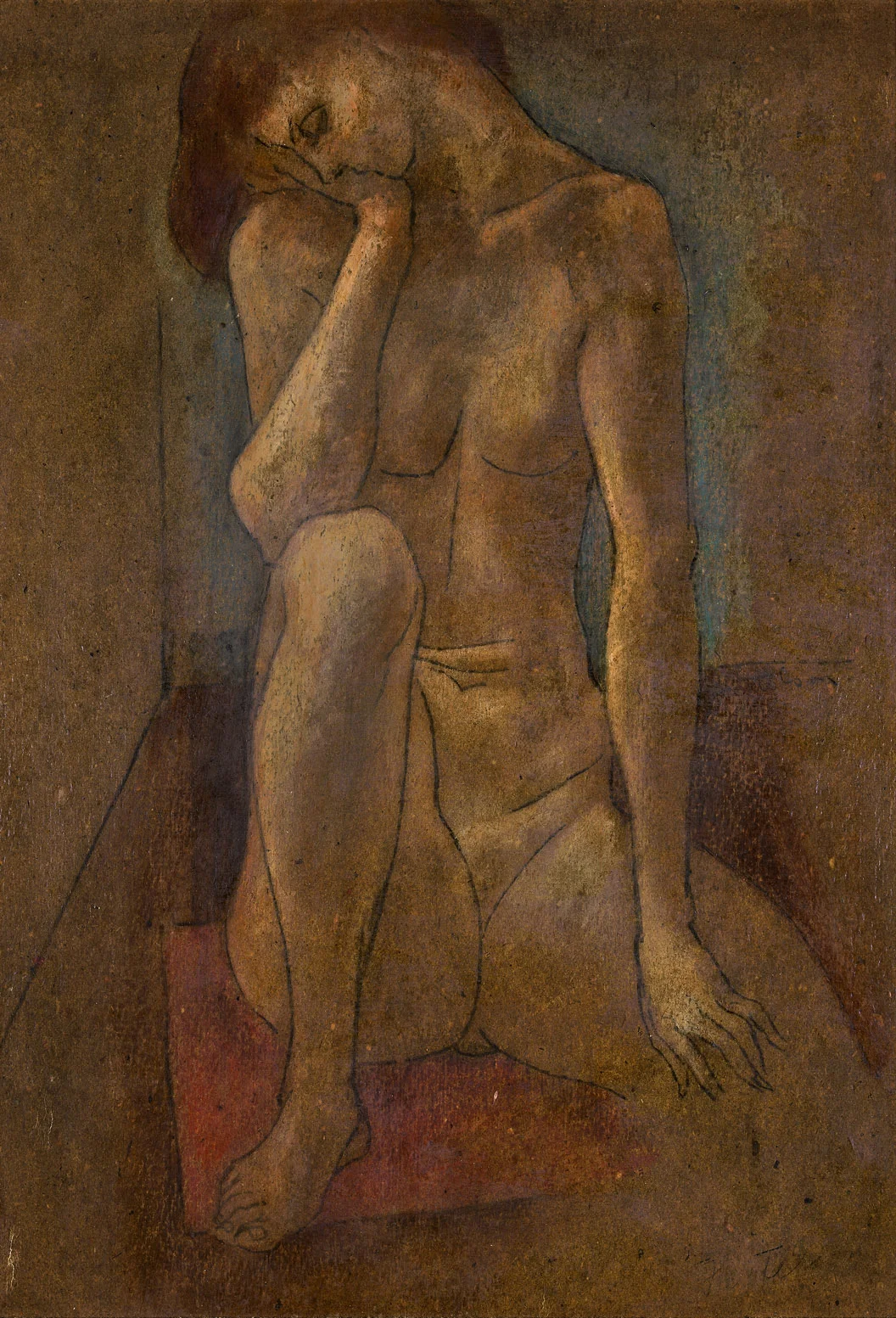 Seated Nude , c. 1916 oil on carton 17 x 12 inches; 43.2 x 30.5 centimeters