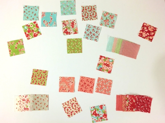 Spreading out my mini charm pack of Little Ruby