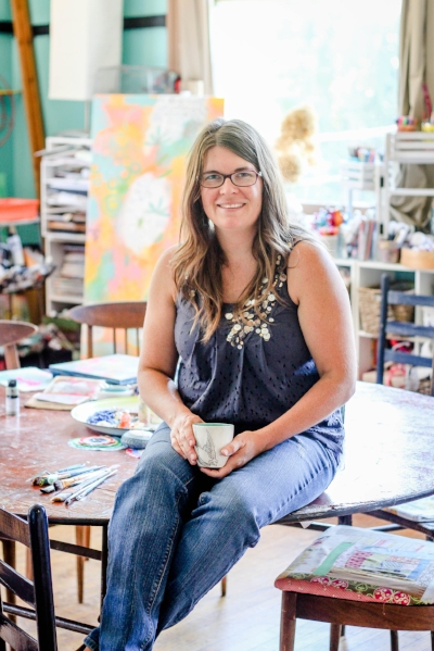 Suzanne at home in her studio