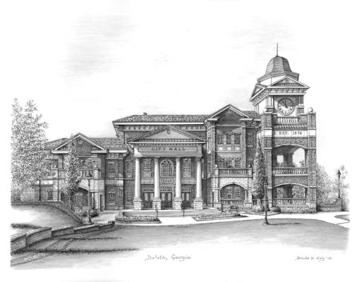 Duluth City Hall. Duluth, Georgia. 11 x 14 inches, Ink on paper.