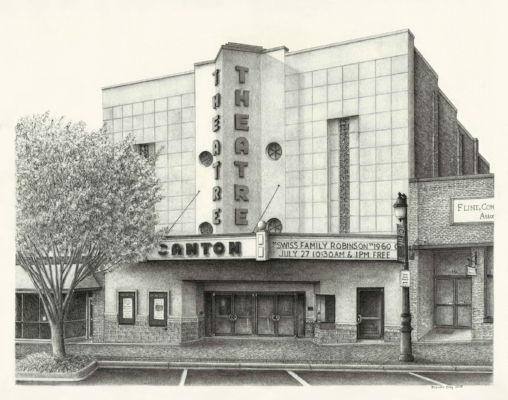 Canton Theatre. 11 x 14 inches, Graphite on paper. 