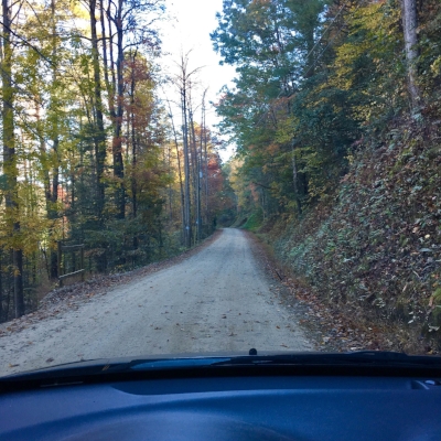 The dirt road leading to the trail head