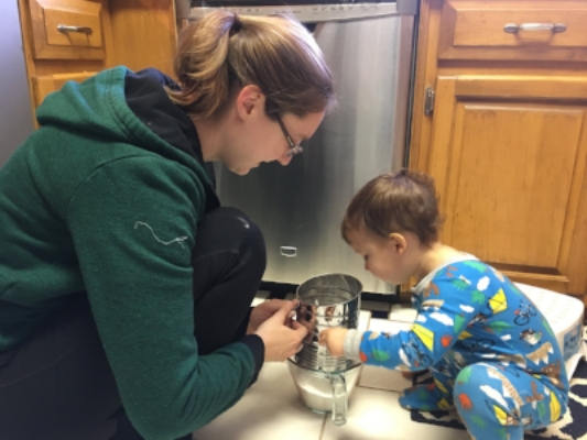 Jemsy got in on the action, sifting flour and sugar. 