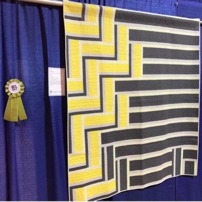 Christa's version of Plumb Lines hanging at MQX 2017 where it won Honorable Mention