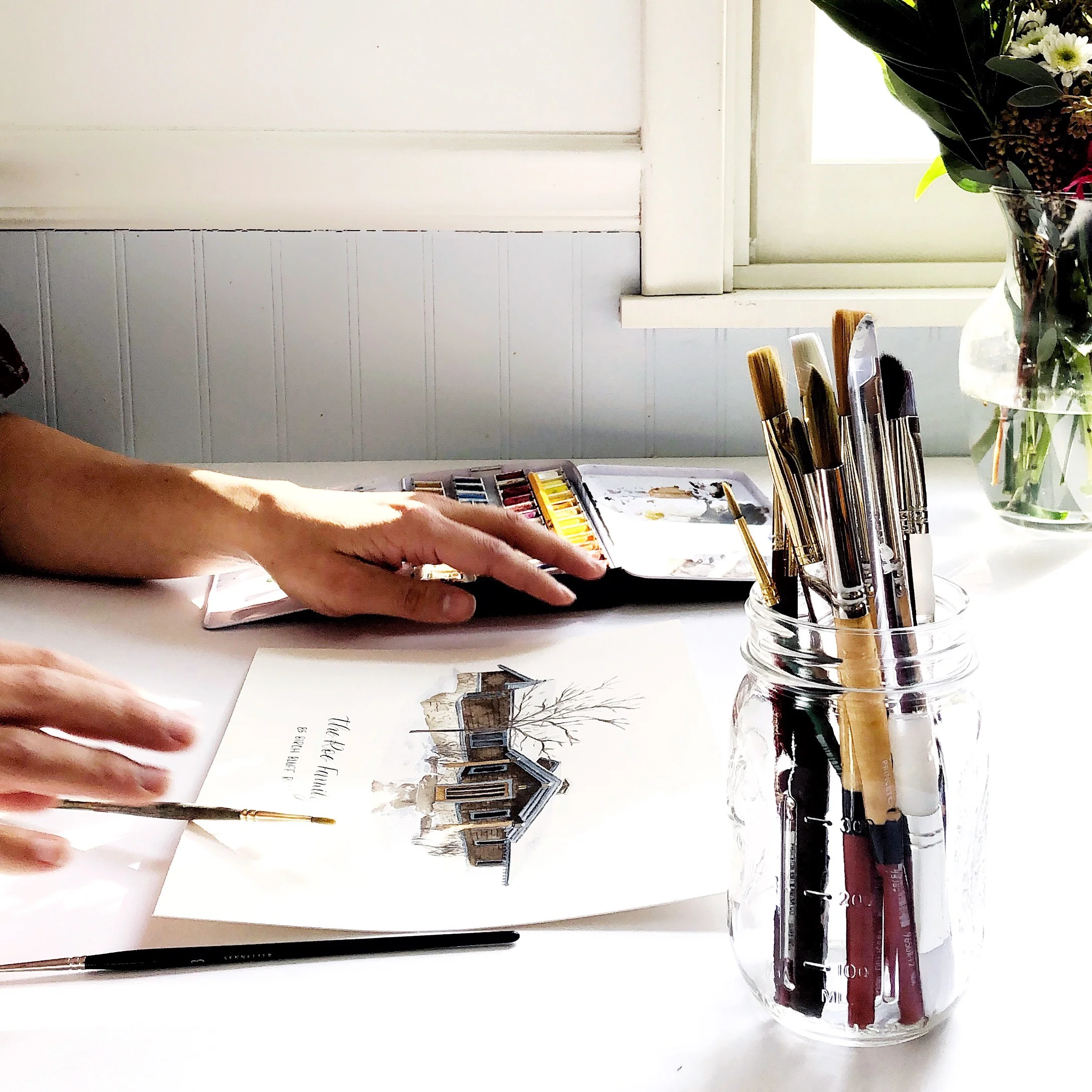 Participant painting created at Watercolor Home Painting Class