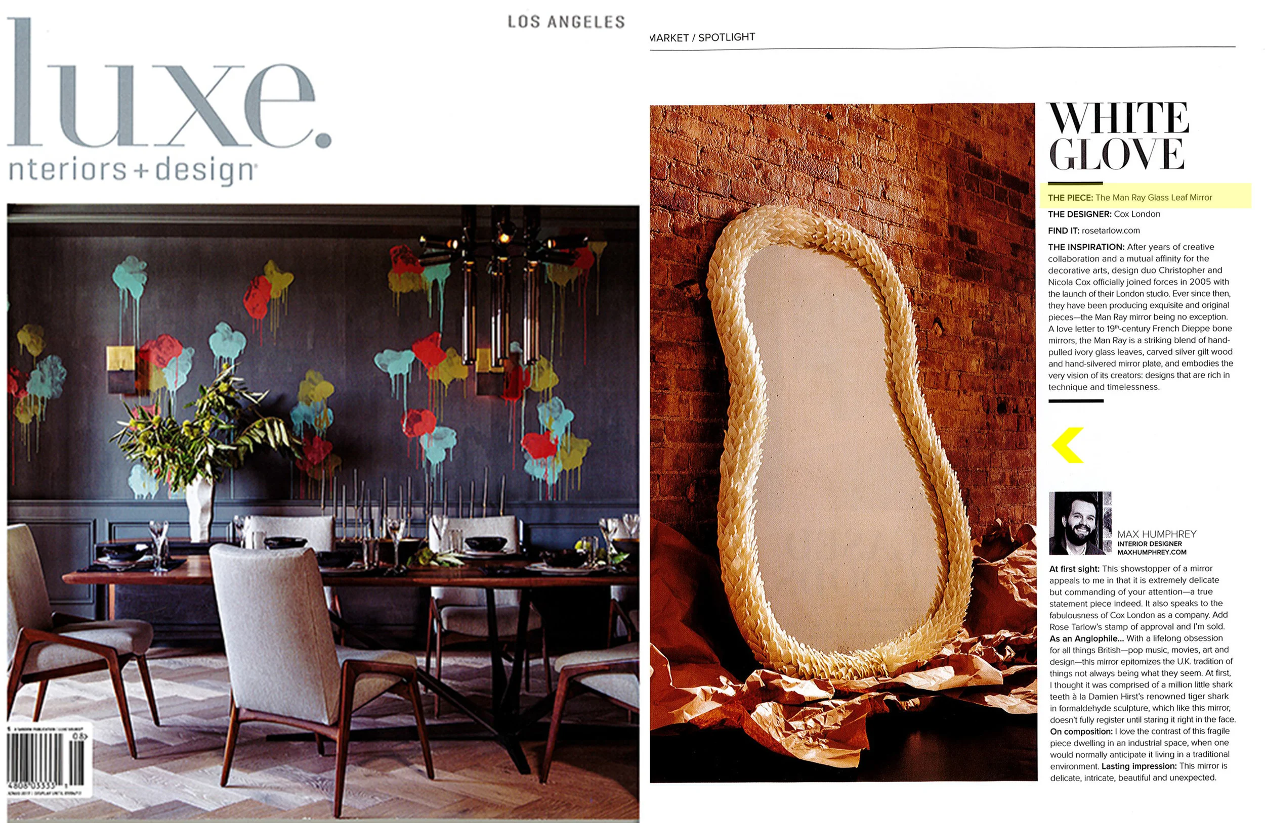 LUXE // August 2017 Cox London for Rose Tarlow Melrose House Man Ray Glass Leaf Mirror