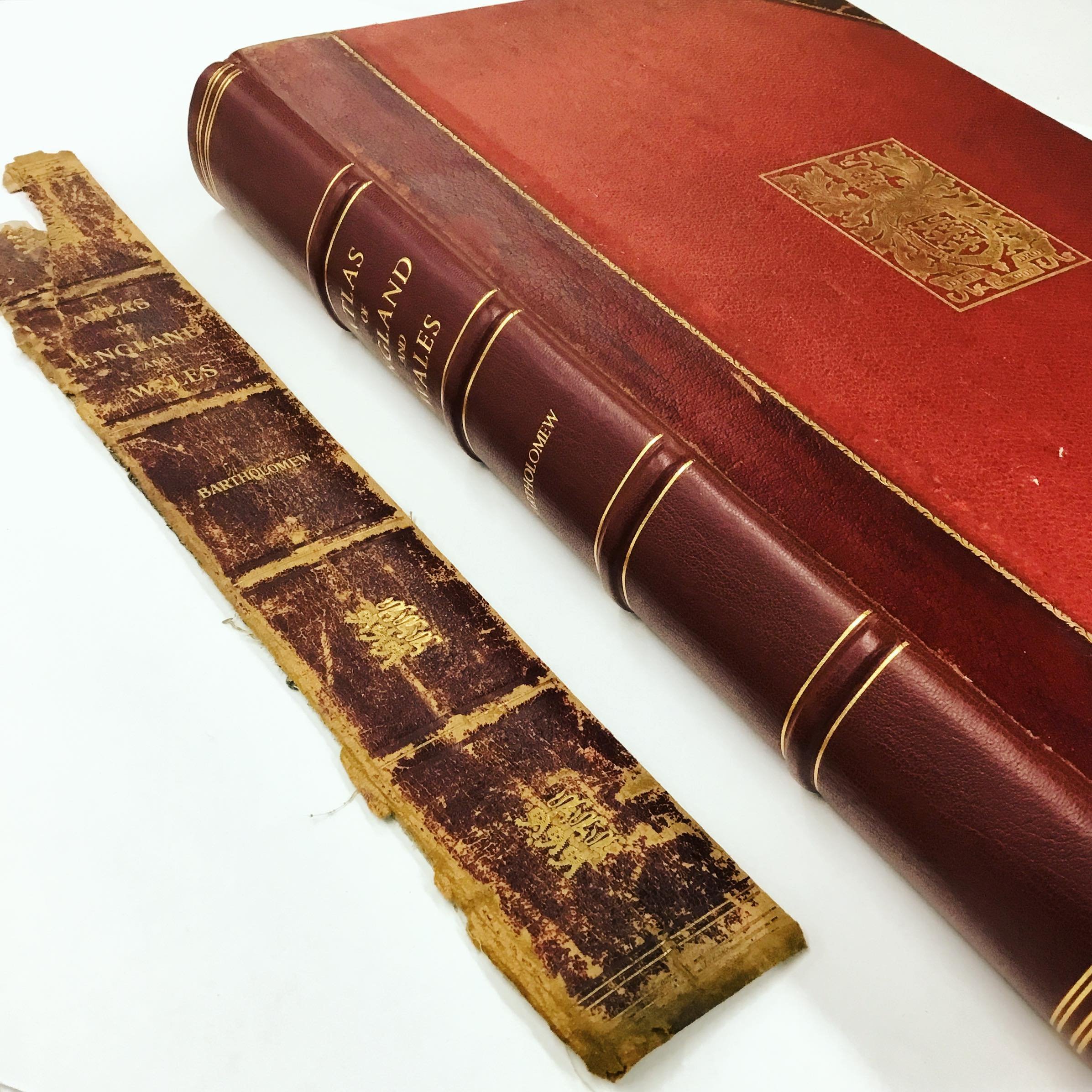 Many a book comes into the shop for repair and a refresh and here is a perfect example! 

This giant atlas of England and Wales was brought in with a crumbling spine, and soon it will be returning home with a new lease on life!

#bookrepair #bookrest
