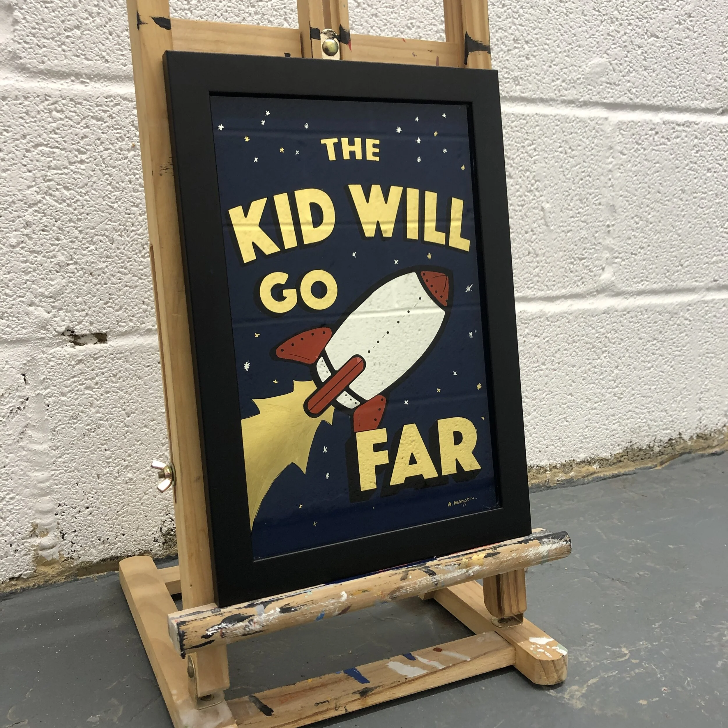 "The Kid will go Far" Glass gilded Sign