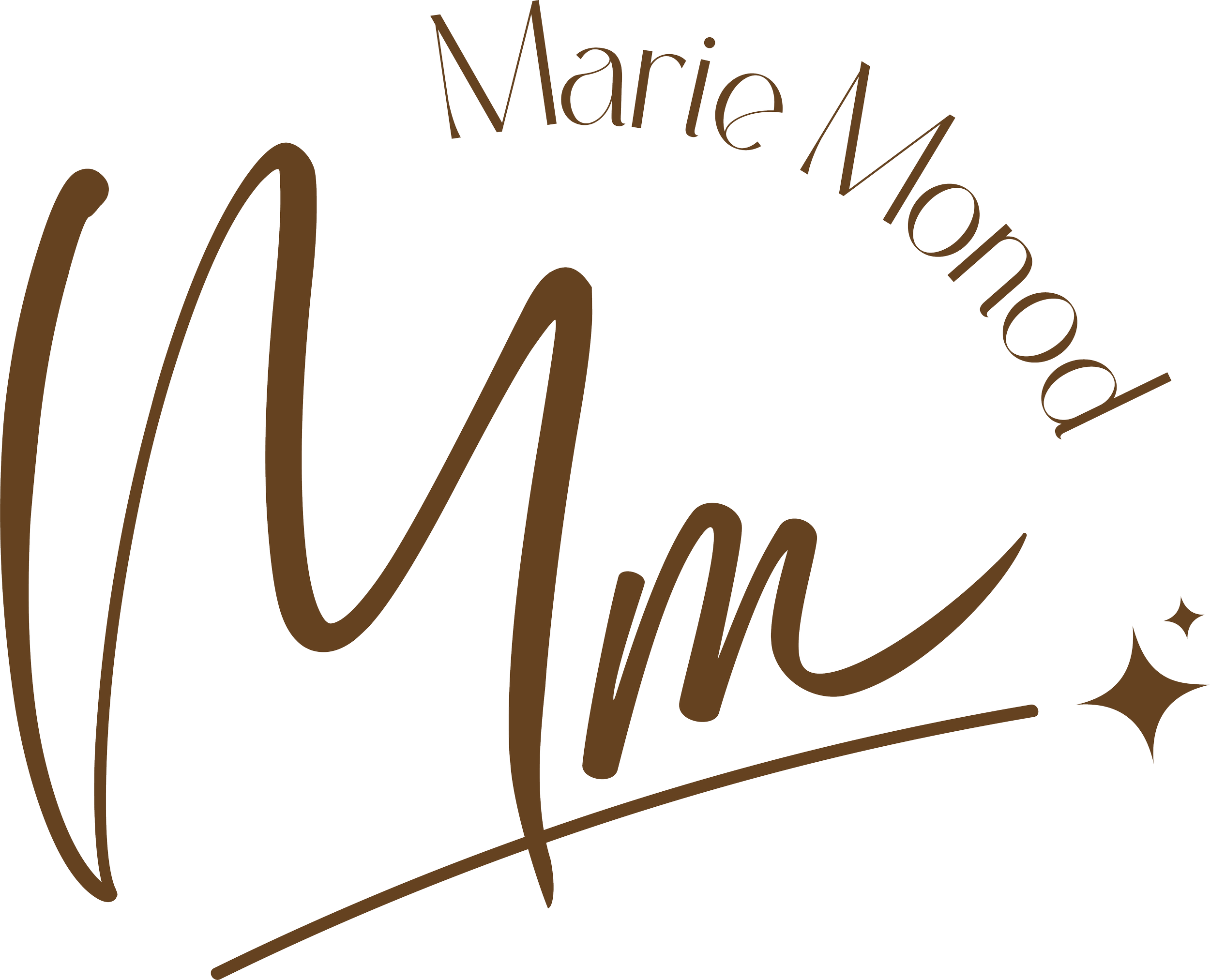 Logo avec le texte 'Marie Monod' en arc et 'MM' en grande écriture cursive, avec une étoile dorée.