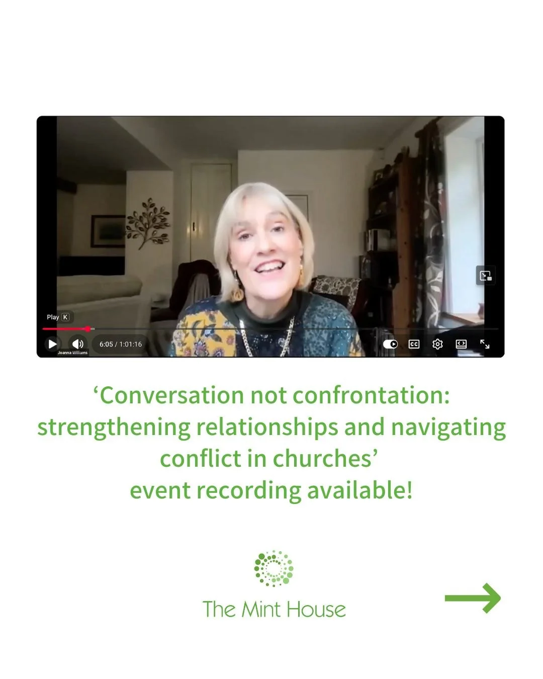 In case you missed it -  catch up on the recording of our Churches Restorative Practice Network launch event 'Conversation not confrontation: strengthening relationships and navigating conflict in churches' with Revd Jo Williams. 

↖️ 'Event Recordin