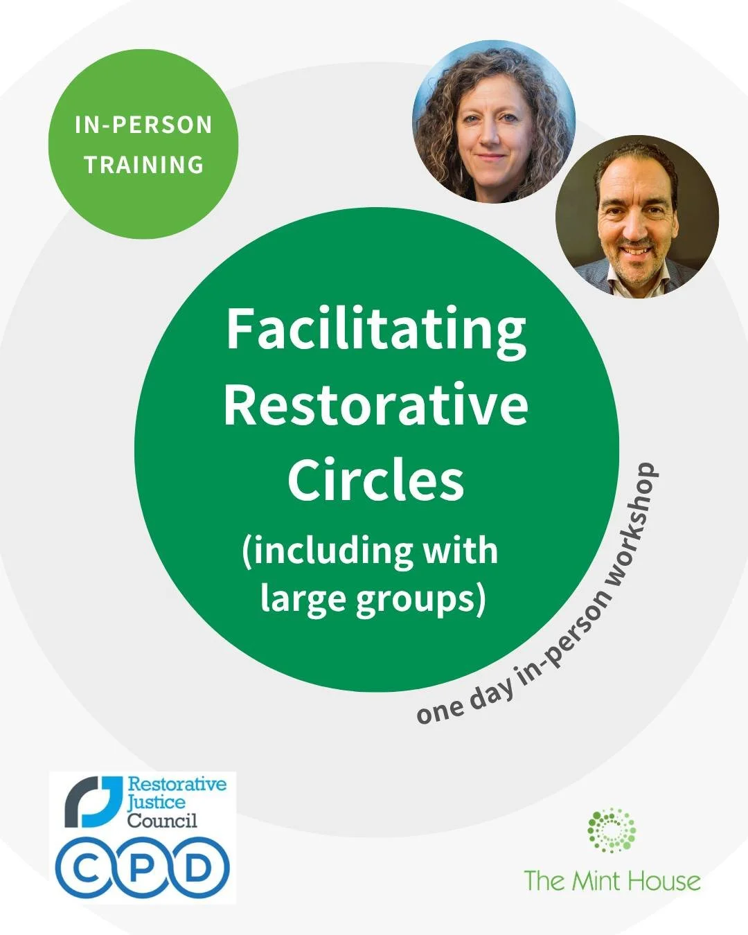One day in-person workshop to learn foundational skills for facilitating restorative circles. Join us in person in central Oxford for a day of in-person learning with Alikki Vernon and David Moore.

🟢 Facilitating Restorative Circles (including with