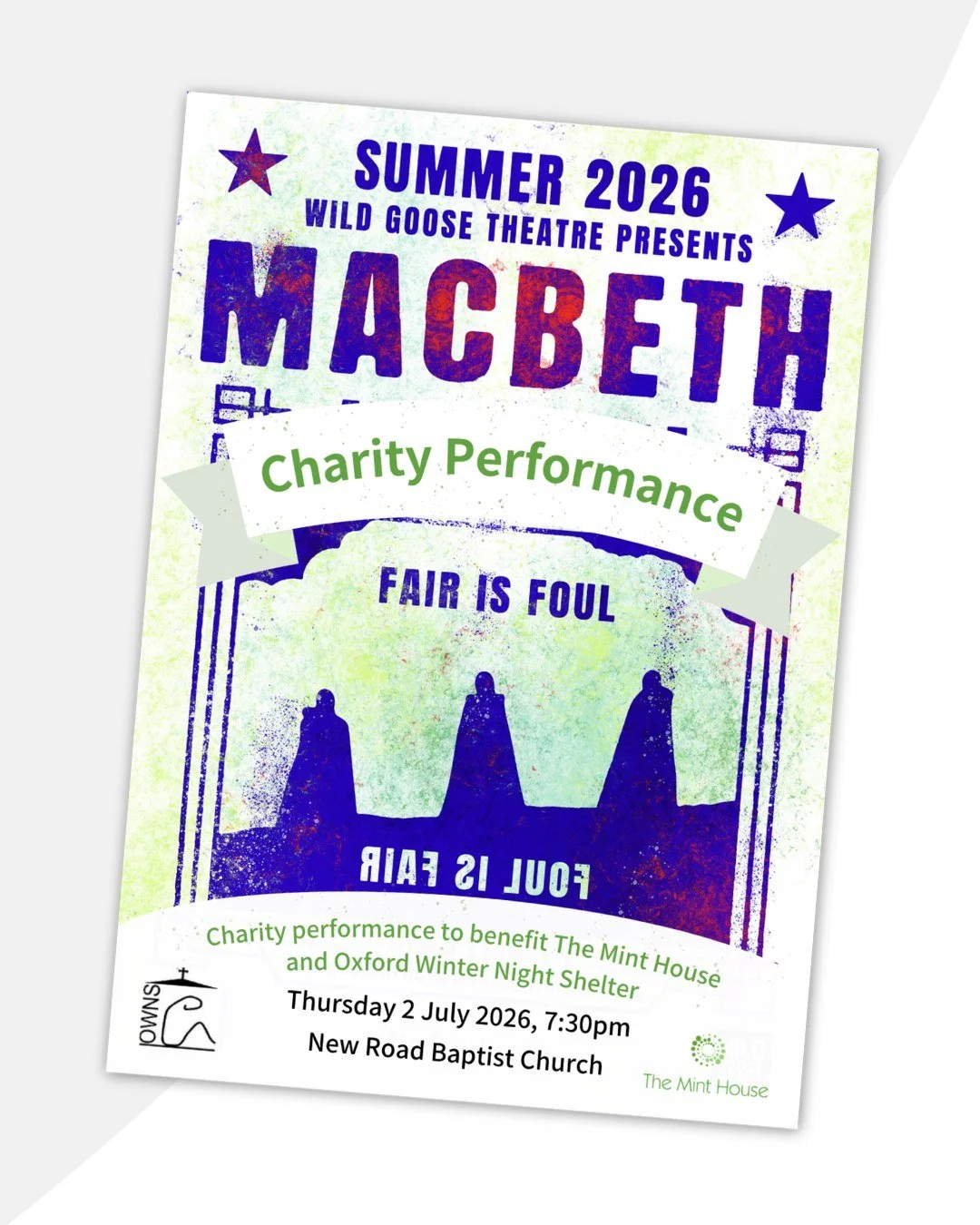 @wildgoosetheatreoxford have kindly allowed us to sell tickets to a preview performance of Macbeth and for the proceeds to go to @minthouserp and @ownsoxford.

Join us for an evening to enjoy a special charity preview performance of this intriguing S