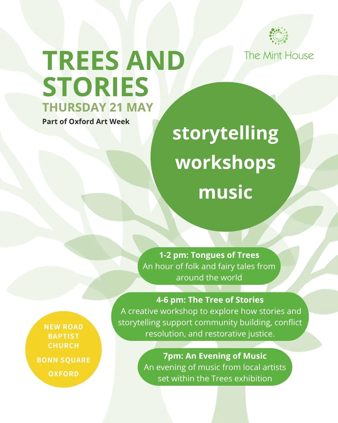 An afternoon of storytelling and story-making for anyone interested in how stories, imagination and conversation pave the path to peace.

Come and explore tales of trees, community, conflict, and reconciliation, with three events facilitated by The M