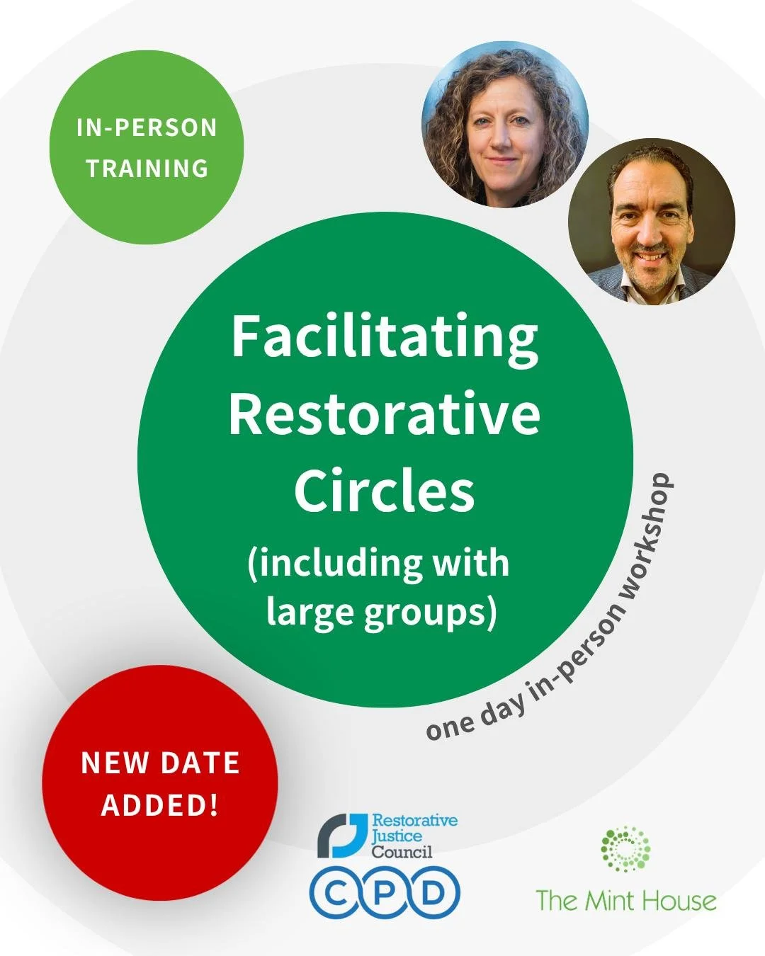 ❗️Due to high demand, we have added an additional workshop date (Friday 19 June).

This one-day in-person CPD workshop introduces foundational skills for facilitating restorative circles, including circles with large groups of people. 

🟢 Facilitati