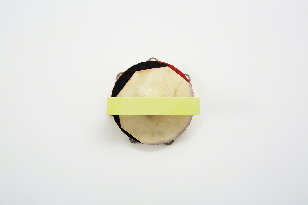 Paul Lee, Tambourine, 2015 acrylic, pastel, wood glue, birch plywood, screws 9 4/5 × 9 4/5 × 6 9/10 in