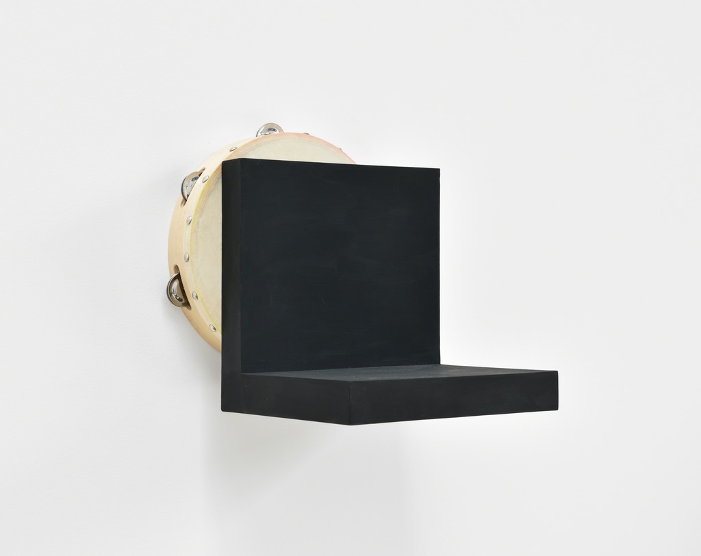 Paul Lee, Tambourine, 2015 Tambourine, acrylic, pastel, wood glue, birch plywood, screws 11 2/5 × 11 4/5 × 10 1/5 in