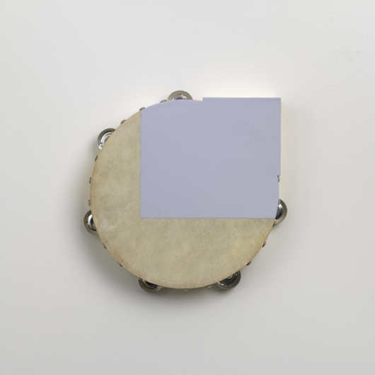 Paul Lee Untitled (tambourine with lavender corner), 2010 Tambourine, wood, acrylic paint (26 × 26 x 5 cm)