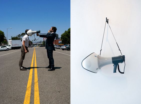 Didier Faustino, Hand Architecture, 2009, Megaphone, silencer, wall tie, 35 x 67 cm