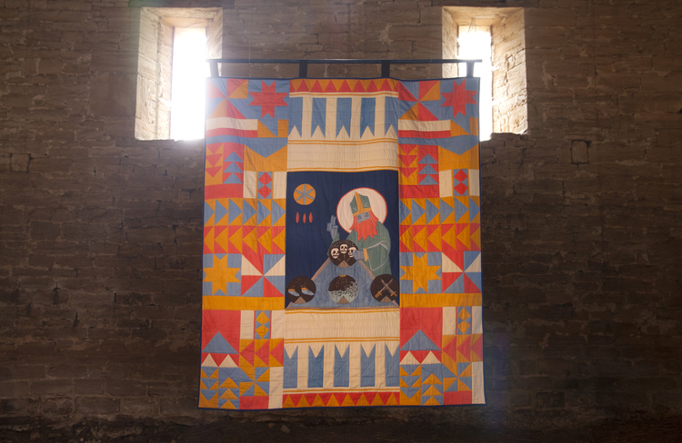 Stewart Easton, His Piety knows no bounds, 2015 Interactive quilt, 250cm x 200cm.