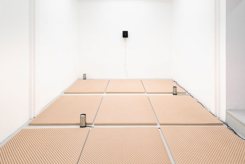 Hanne Lippard, 101 misspellings of Cappuccino mp3, 2016, digital audio, acoustic foam panels, automatic milk foamers, organic milk, No Milk Today, 2016 (digital audio file, 16 min looped), LED sign, size variable, audio 4:10 min