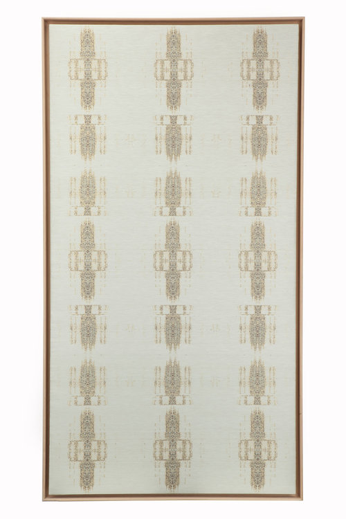 Arabic Islamic Adhan, The Call To Prayer Woven Silk, linen and gold coated pure silver metallised yarn, beech wood frame. 110 cm x 200 cm.