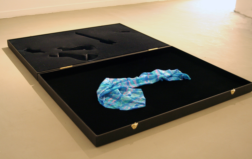 Blue Eyes, Dedicated to Leah Tsabar , 2007 Wood, fabric and silk scarf, 2.7'' x 55'' x 82.5''