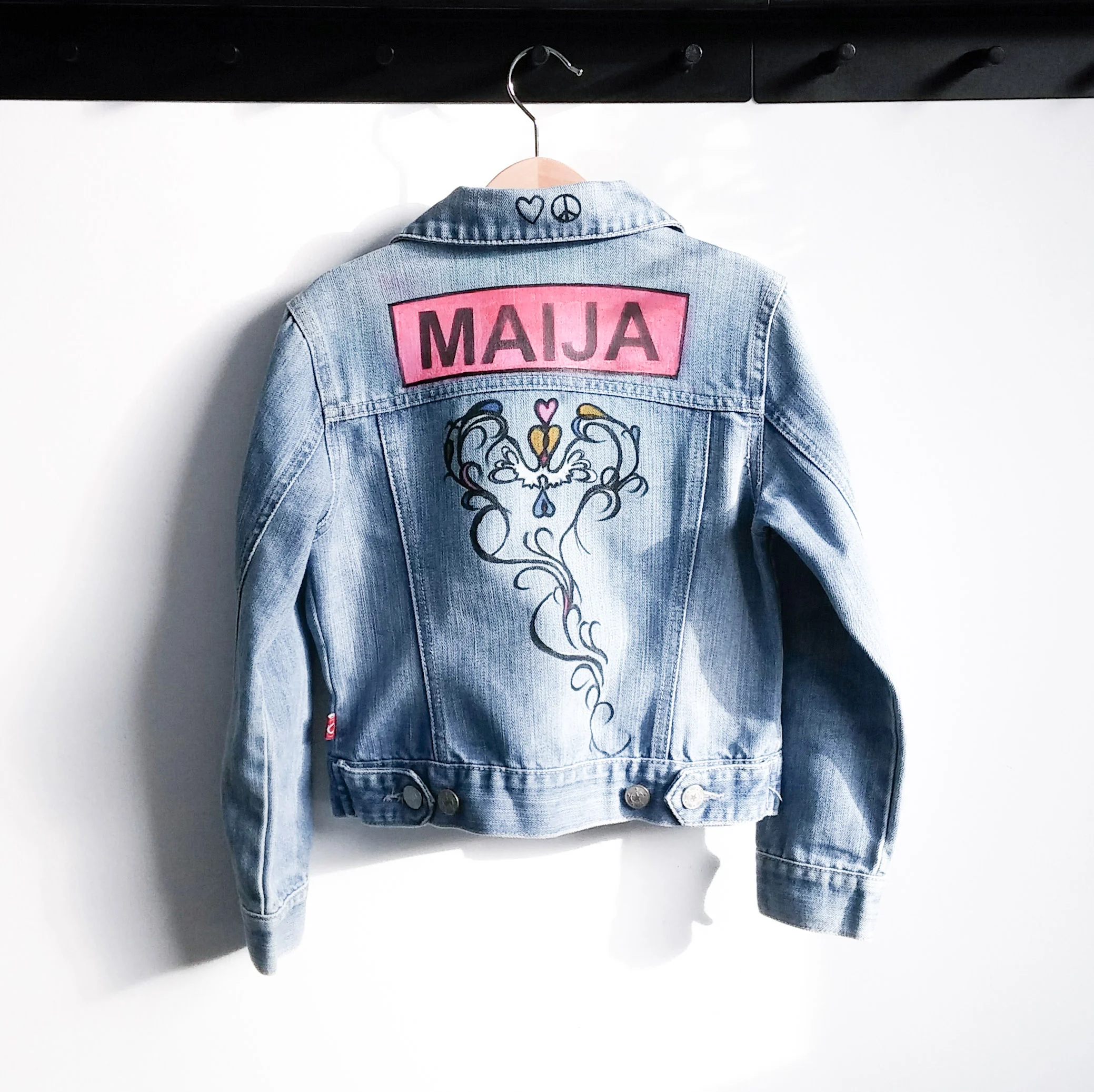 denim jacket with name on back