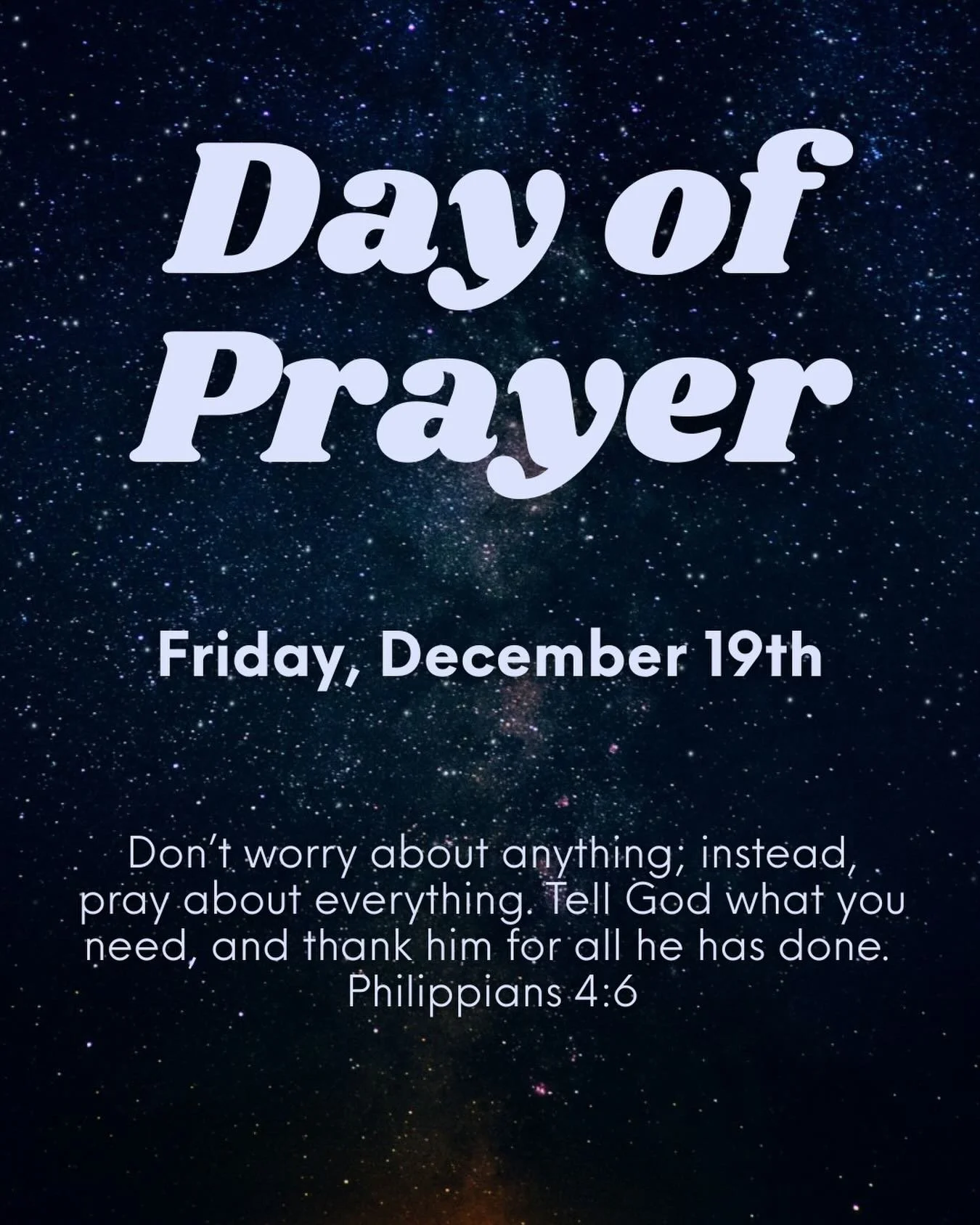 In a season of both joy and weariness, we invite you to join us for a&nbsp;Day of Prayer&nbsp;on&nbsp;Friday, December 19th.

Slots are filling up fast, so make sure to register today: https://registrations.planningcenteronline.com/signups/3273373

#