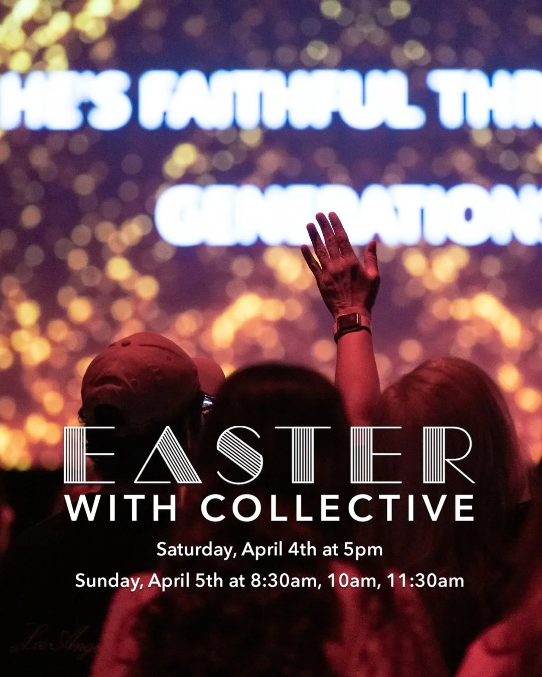 YOU&rsquo;RE INVITED to Easter at Collective!
&bull;
Saturday, April 4th at 5pm
Sunday, April 5th at 8:30am, 10am, and 11:30am
&bull;
We can&rsquo;t wait to meet you!