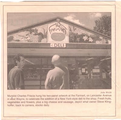 Steve admiring the mural at his opening of FarmArt retail in Strafford, PA in 2000