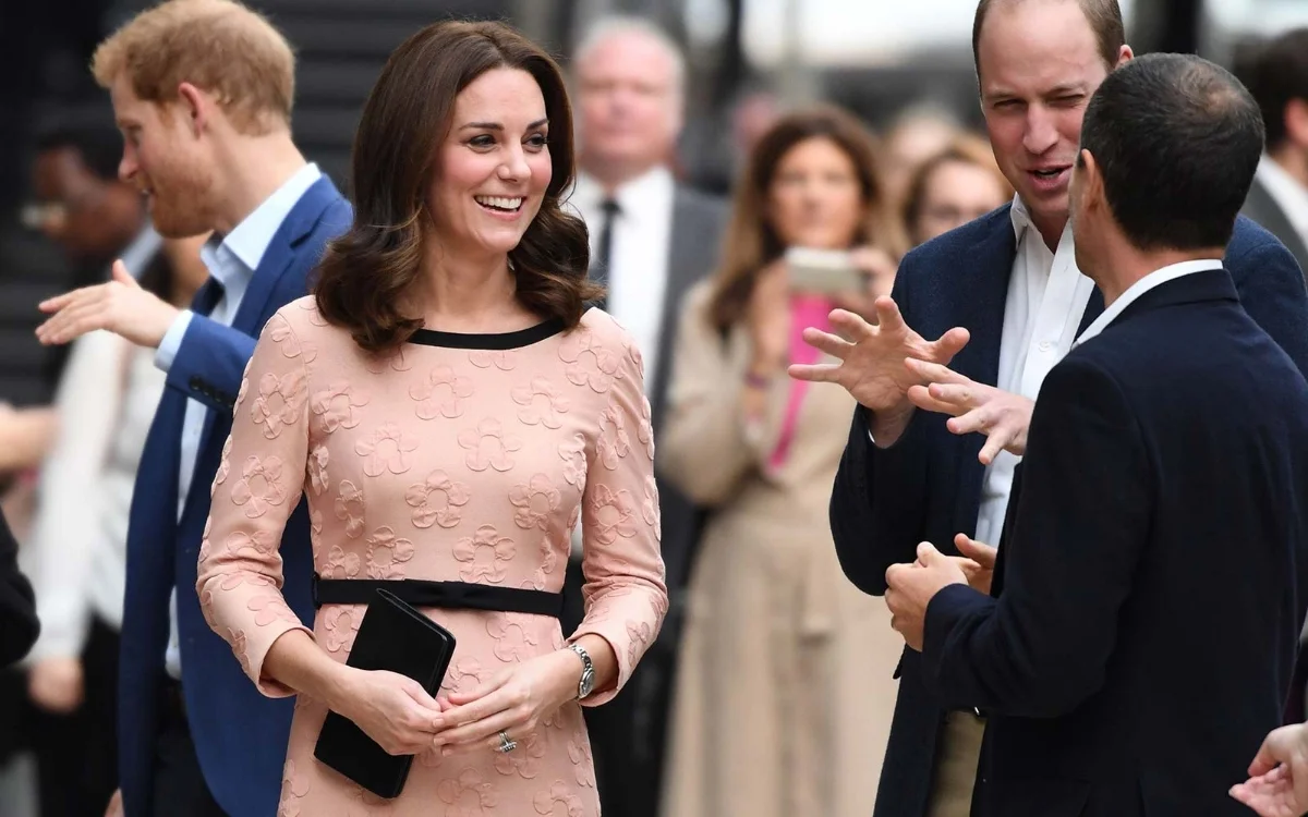 HRH The Duchess of Cambridge wears an Orla Kiely dress. (Photo credit: Chris J Ratcliffe/Getty)