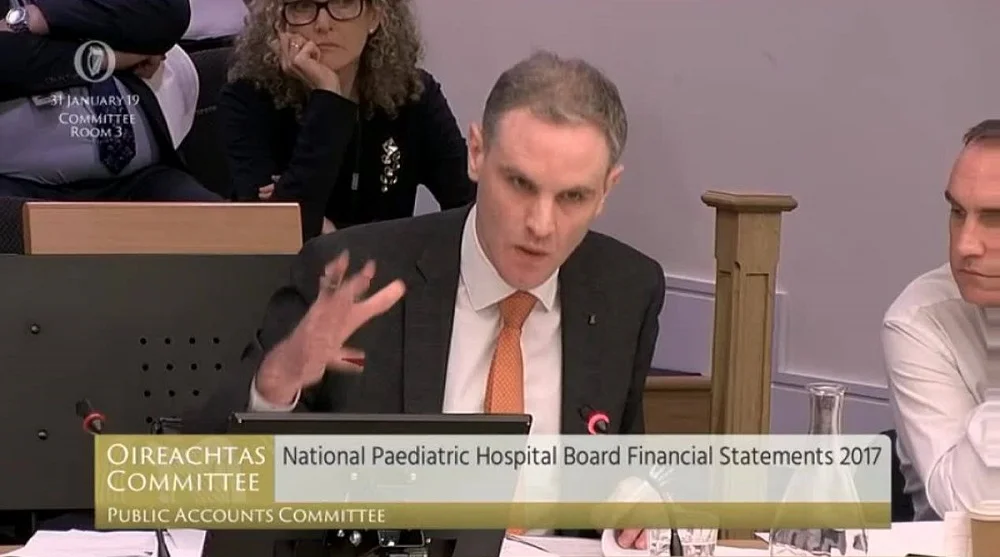 PAC member Shane Cassells TD quizzes Department of Health officials on National Children’s Hospital cost overrun.