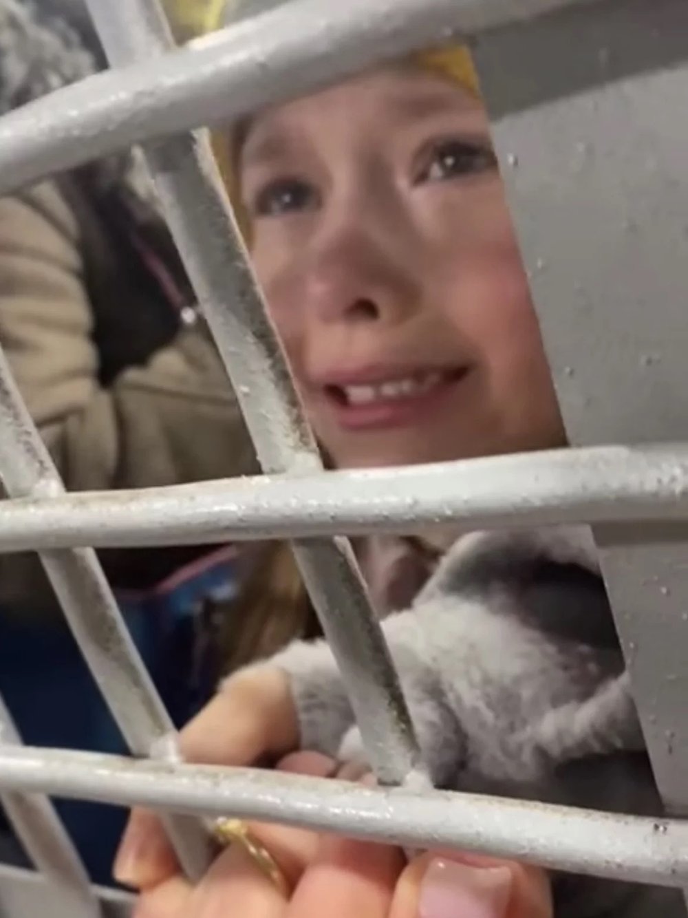  Original caption: A video posted to Facebook and other social media sites by Alexandra Arkhipova shows a young girl weeping as she is held in a cell. The girl, her mother and other children were arrested as they tried to bring flowers to the Ukraini