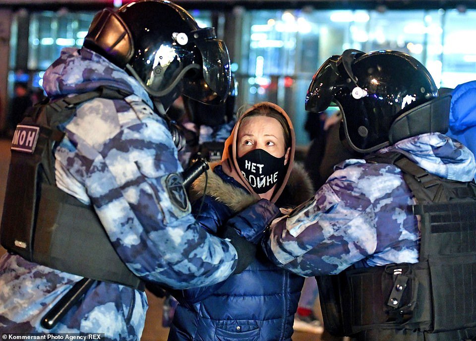  Nearly 7,000 people have now been detained in antiwar protests across Russia since Thursday. [ Article. ]  Kommersant Photo Agency/REX  