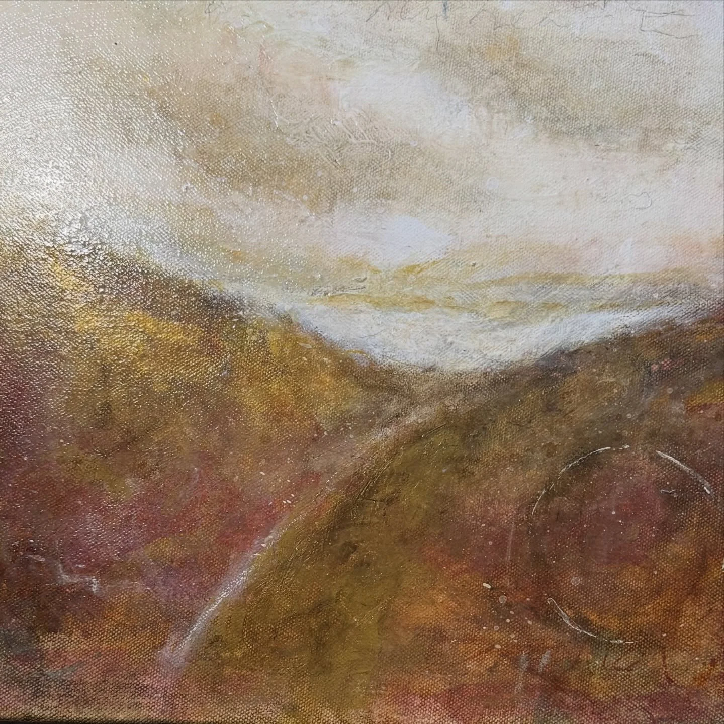 I love making landscapes. And I love using my fingers to move the paint around. This way I can feel the movement in the sky, and the wind on the heather that fills the ground. Can you feel the wind here in the Scottish Highlands?