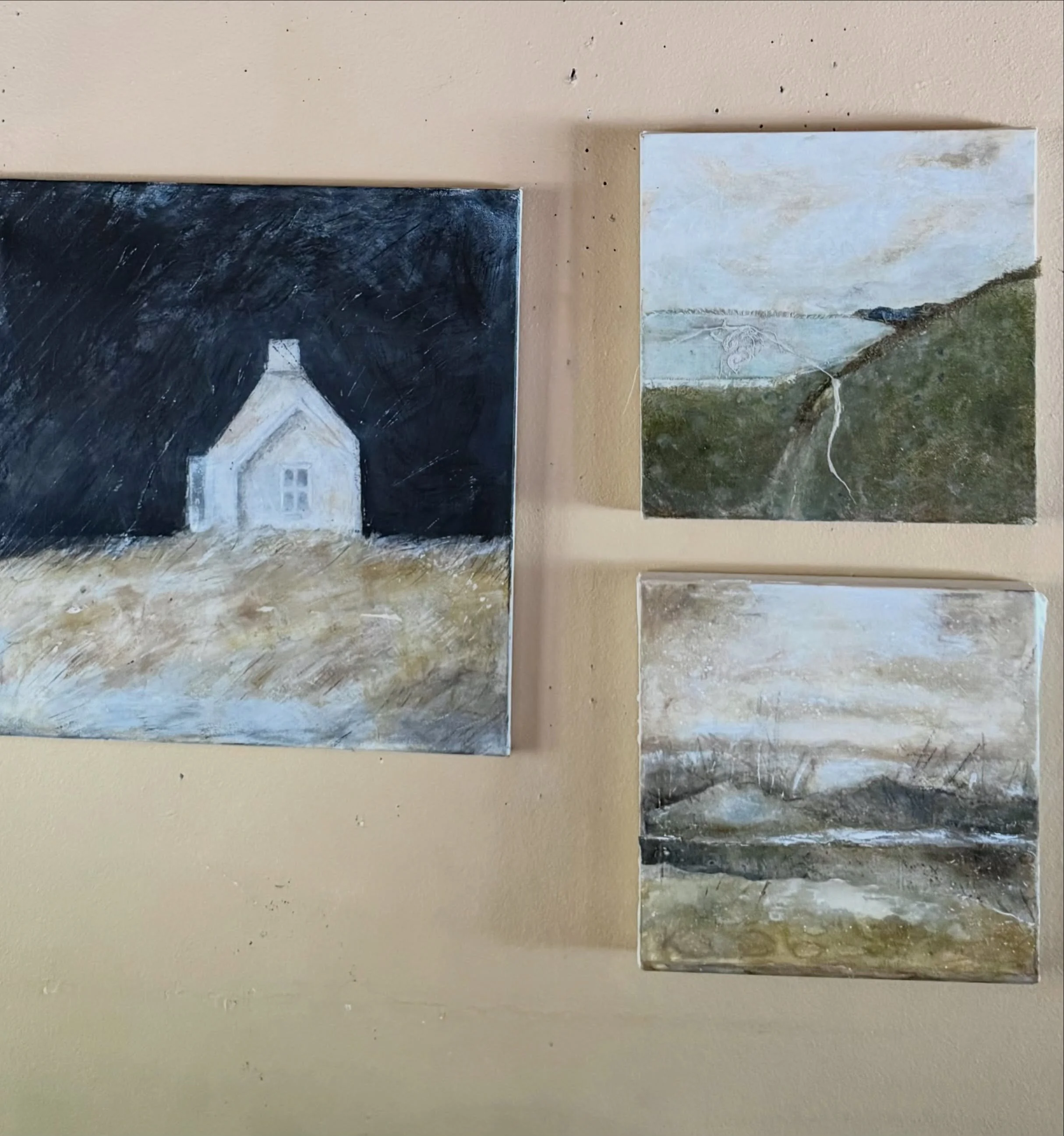 These are three of my newest pieces from this year. I am enjoying taking my time with my work and not being in such a rush when I work in my studio. I have these hanging in  the dining area of our open plan front room I will share these at the Newpor