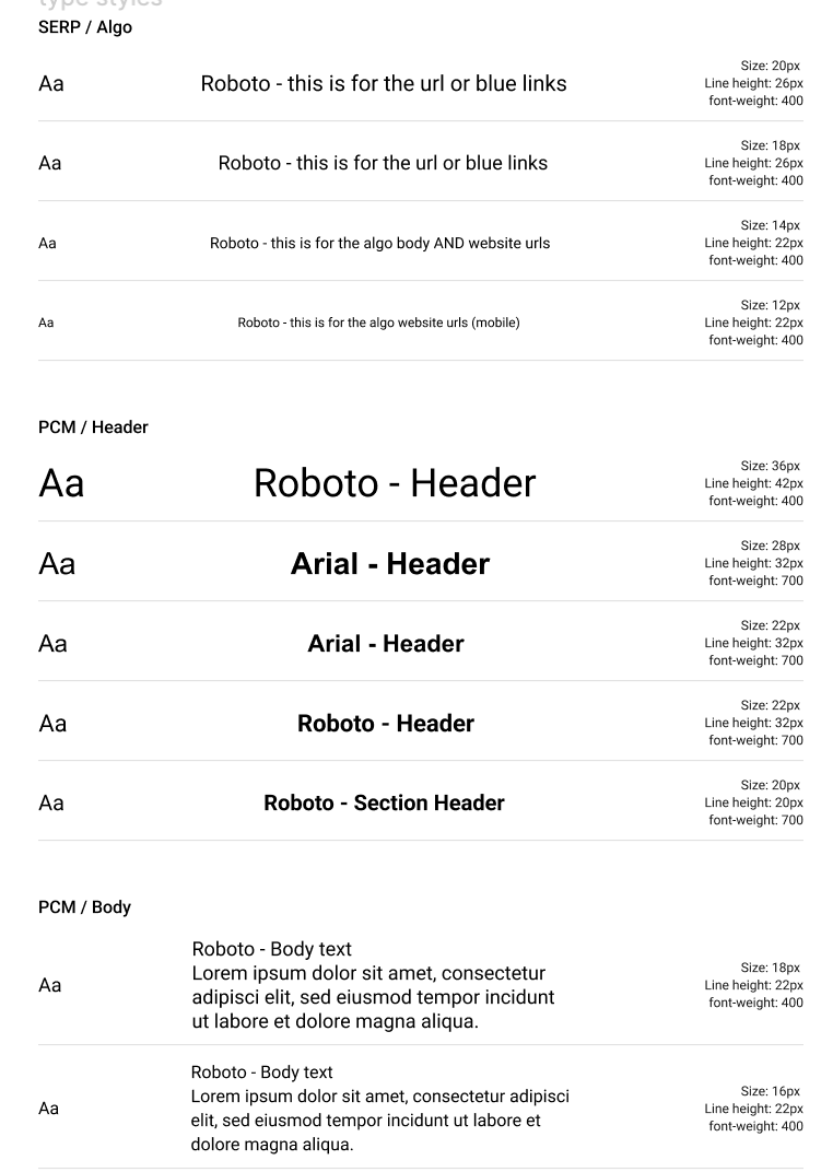 Example of Typography from the Design System