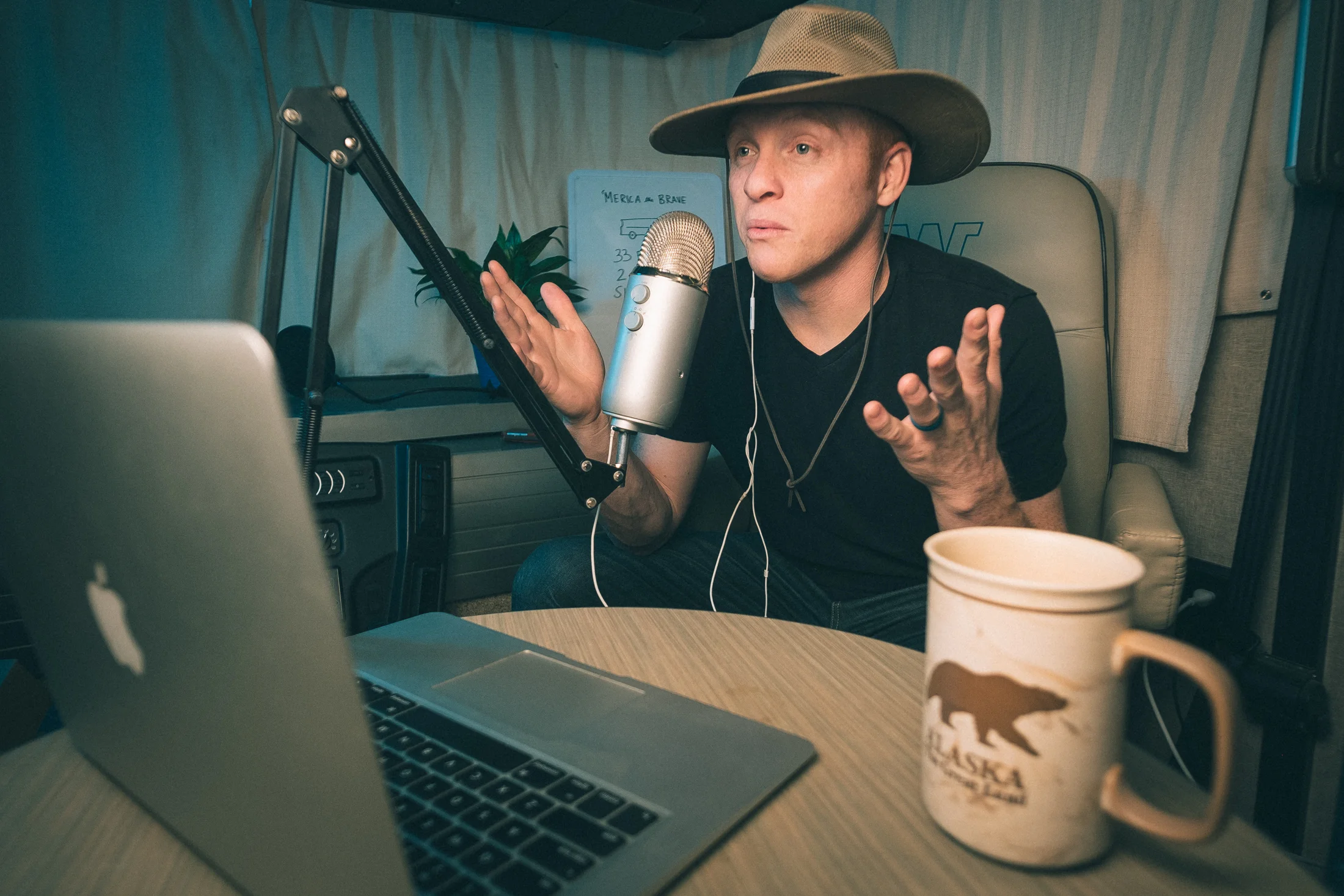 Heath recording his podcast. Image: Kyle Kesterson