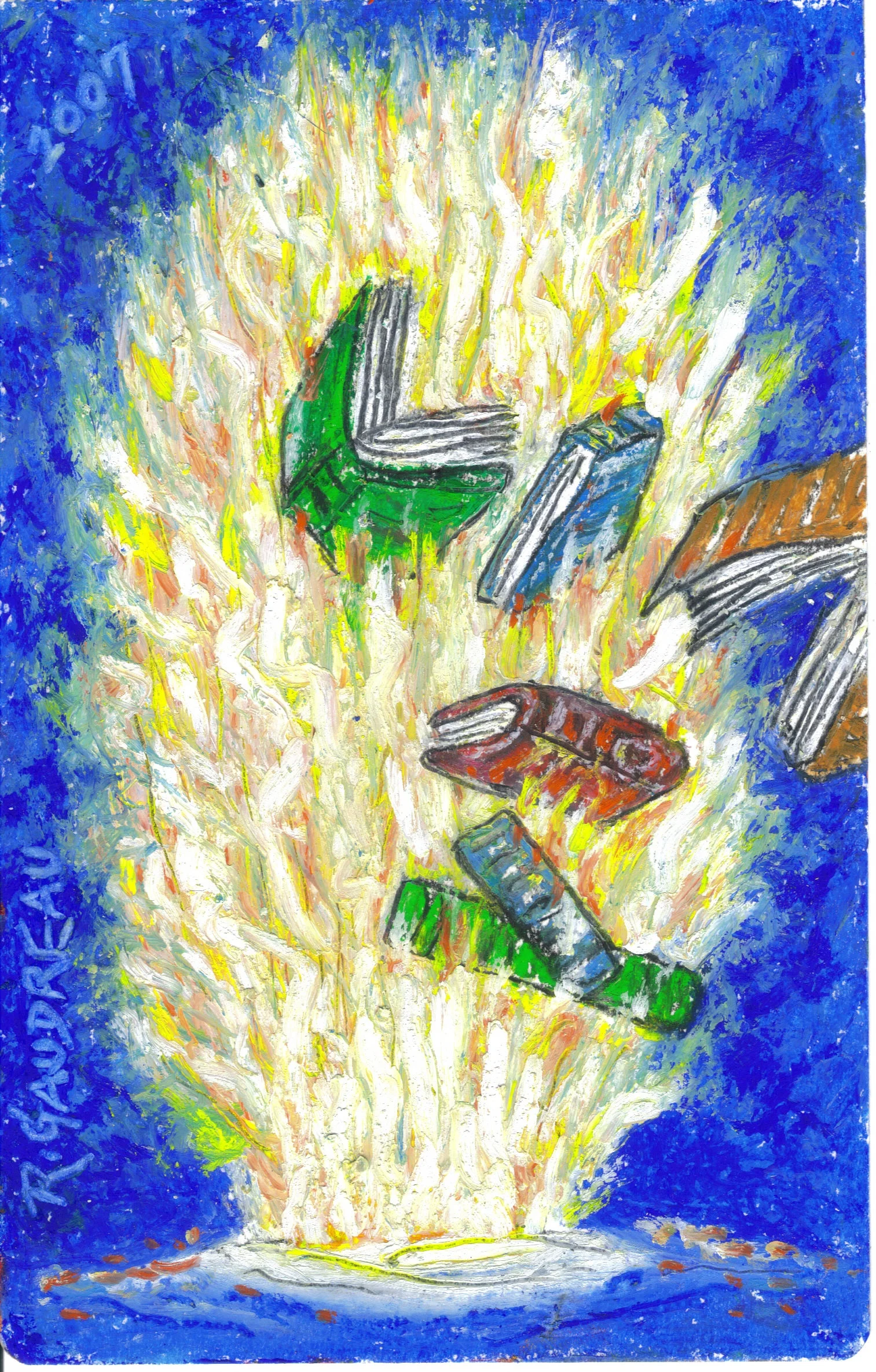 Cooking the Books 2007 oil pastel, graphite, charcoal on watercolor paper 8 x 5 inches