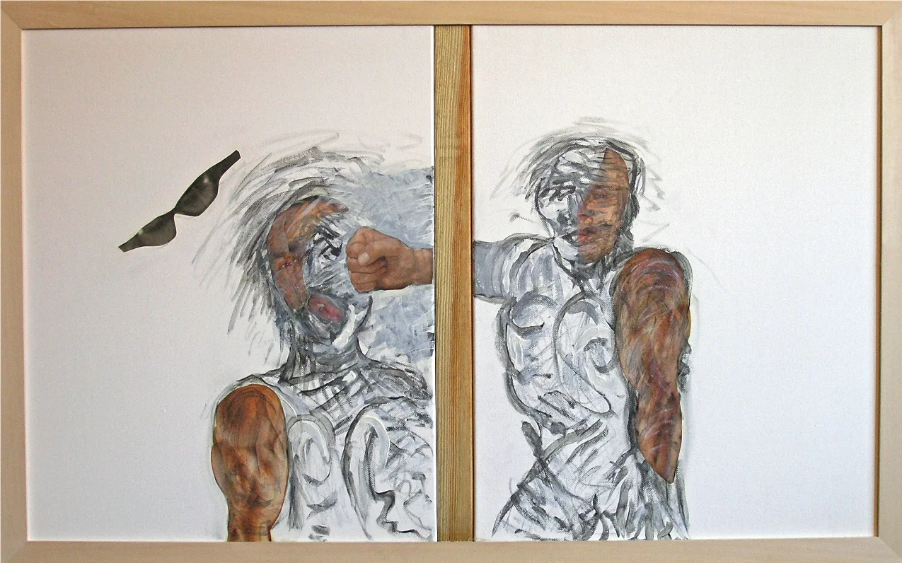 Rebound 2012-13 Mixed Media, oil, painting on canvas 20"H x 33 5/8"W (Diptych)