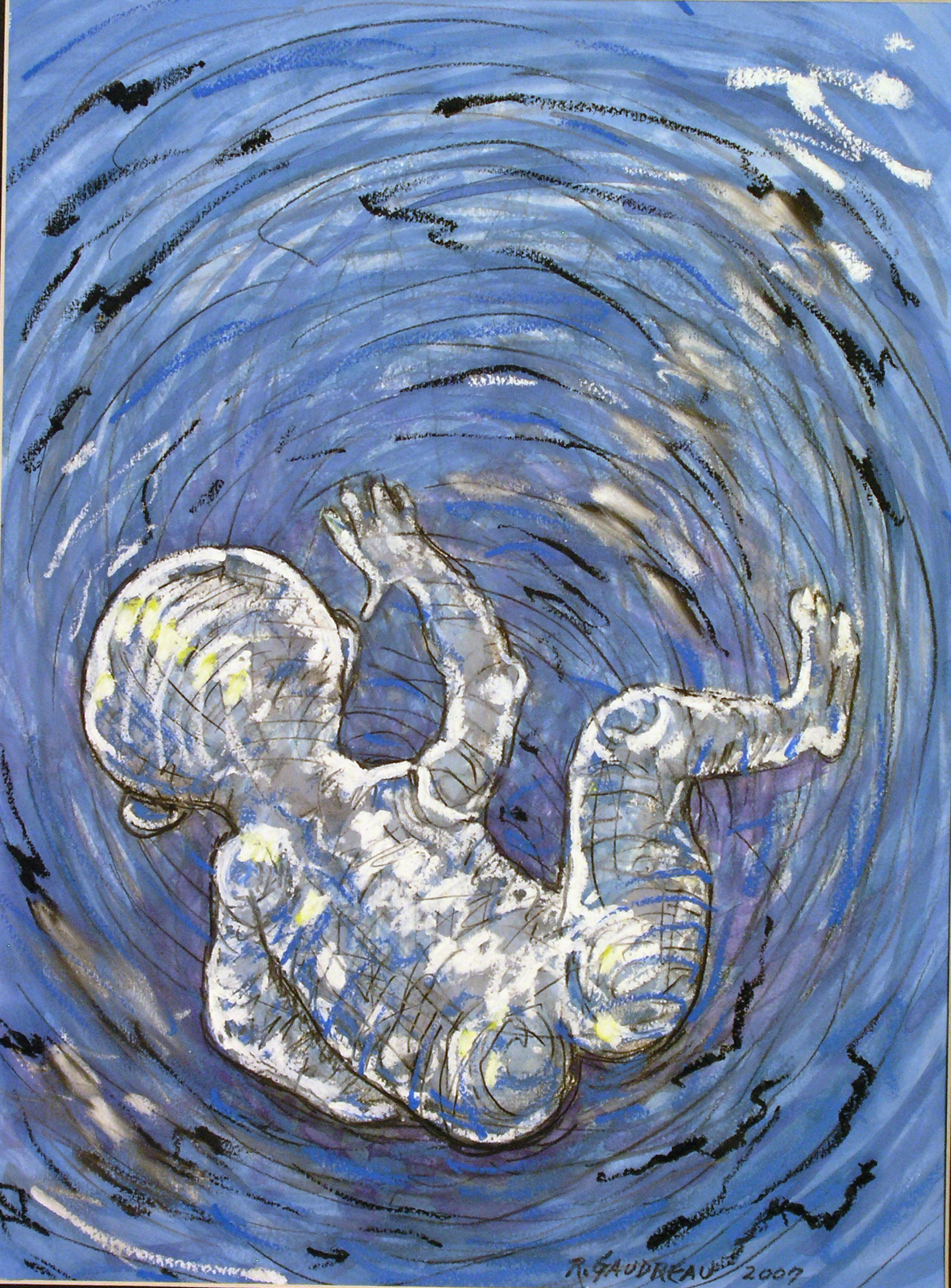 My Daughters Embryonic State Turning 2007 Gouache, Oil Pastel mixed media painting on watercolor paper 16H x 12W inches