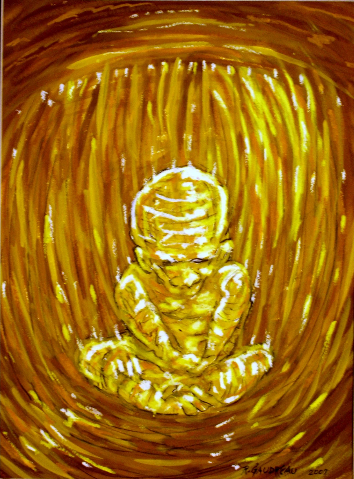 My Daughters Embryonic State Sleep 2007 Gouache, Oil Pastel mixed media painting on watercolor paper 16H x 12W inches