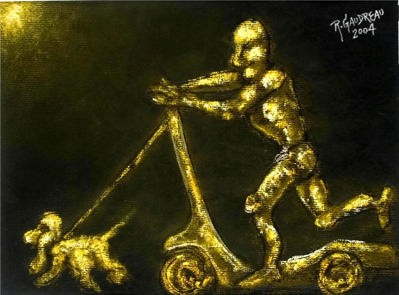 Dog and Scooter 2004 pastel, charcoal on paper 9 x 12 inches